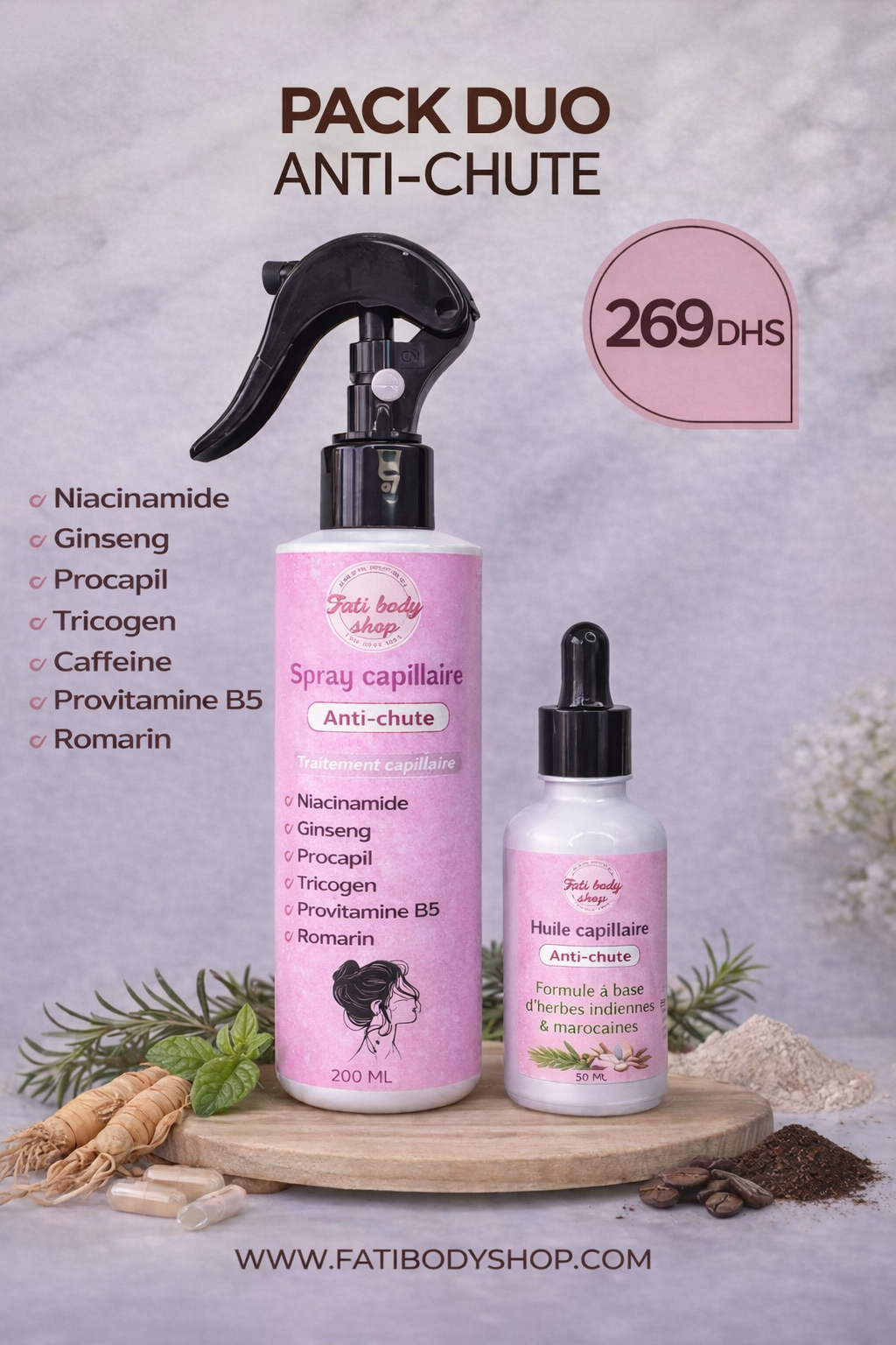 🌿 Duo naturel contre la chute des cheveux (Huile traitante + Tonique quotidien) - Faty Body Shop