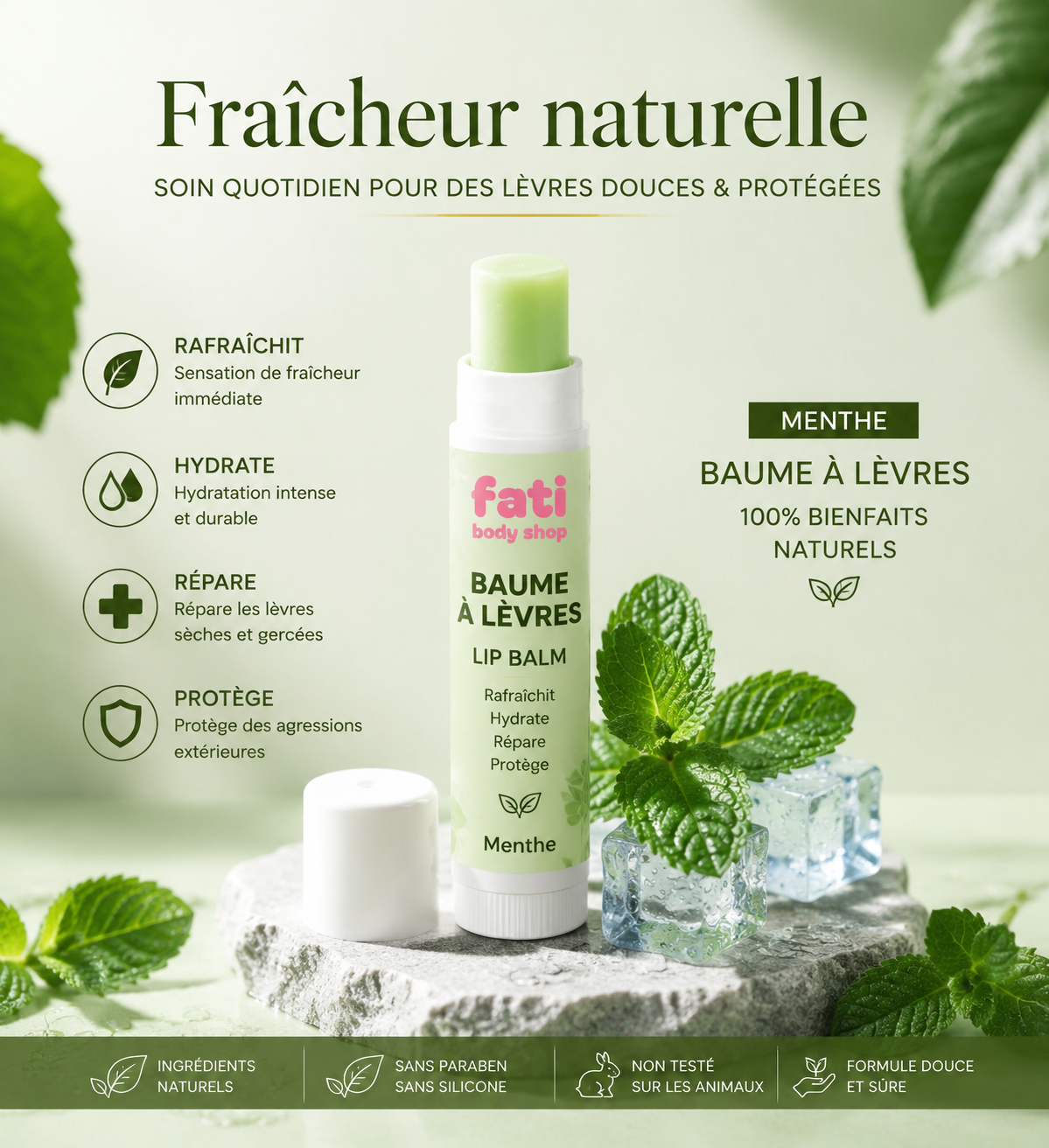 Baume à Lèvres Nourrissant & Protecteur – Menthe 🌿 SPF 30