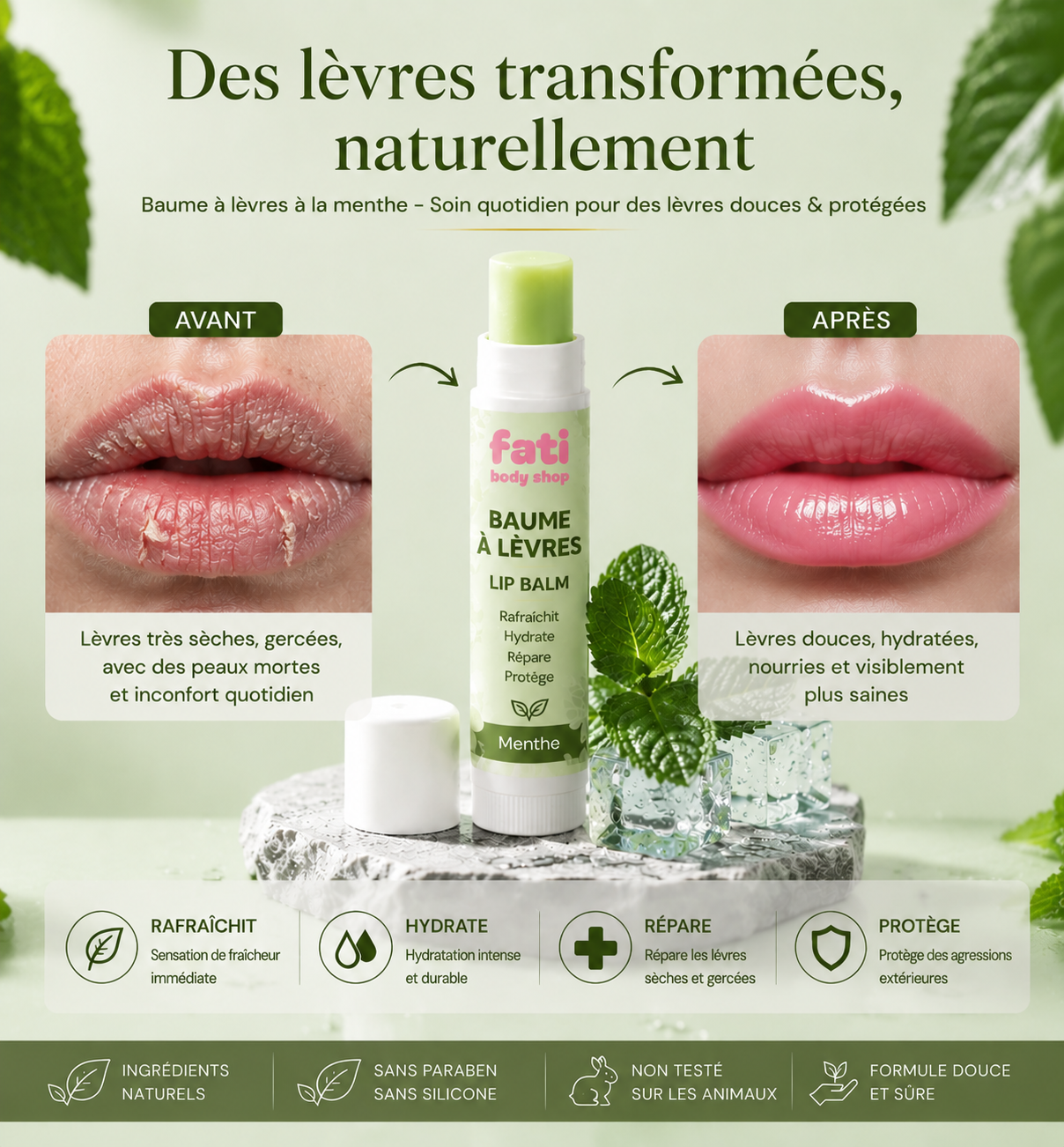 Baume à Lèvres Nourrissant & Protecteur – Menthe 🌿 SPF 30