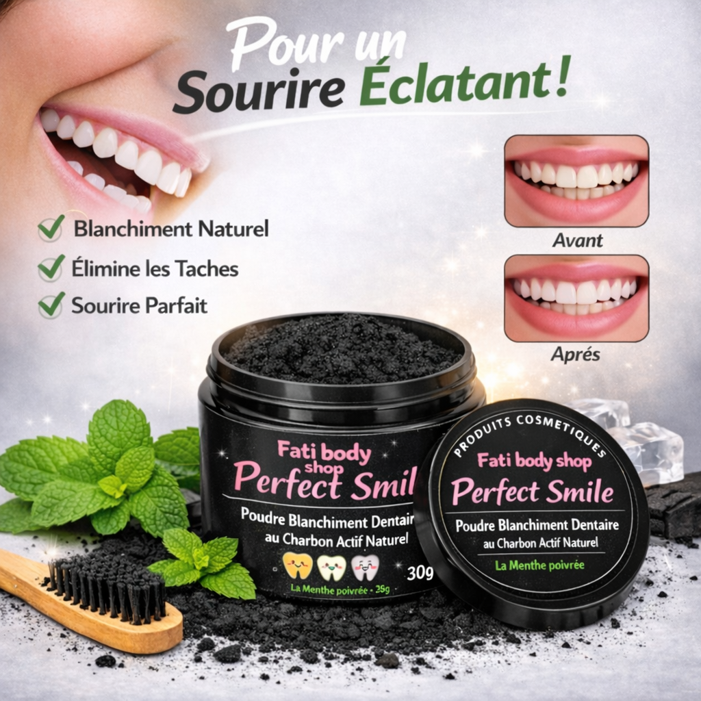 🦷 Poudre Blanchiment Dentaire au Charbon Actif – Formule Naturelle - Faty Body Shop